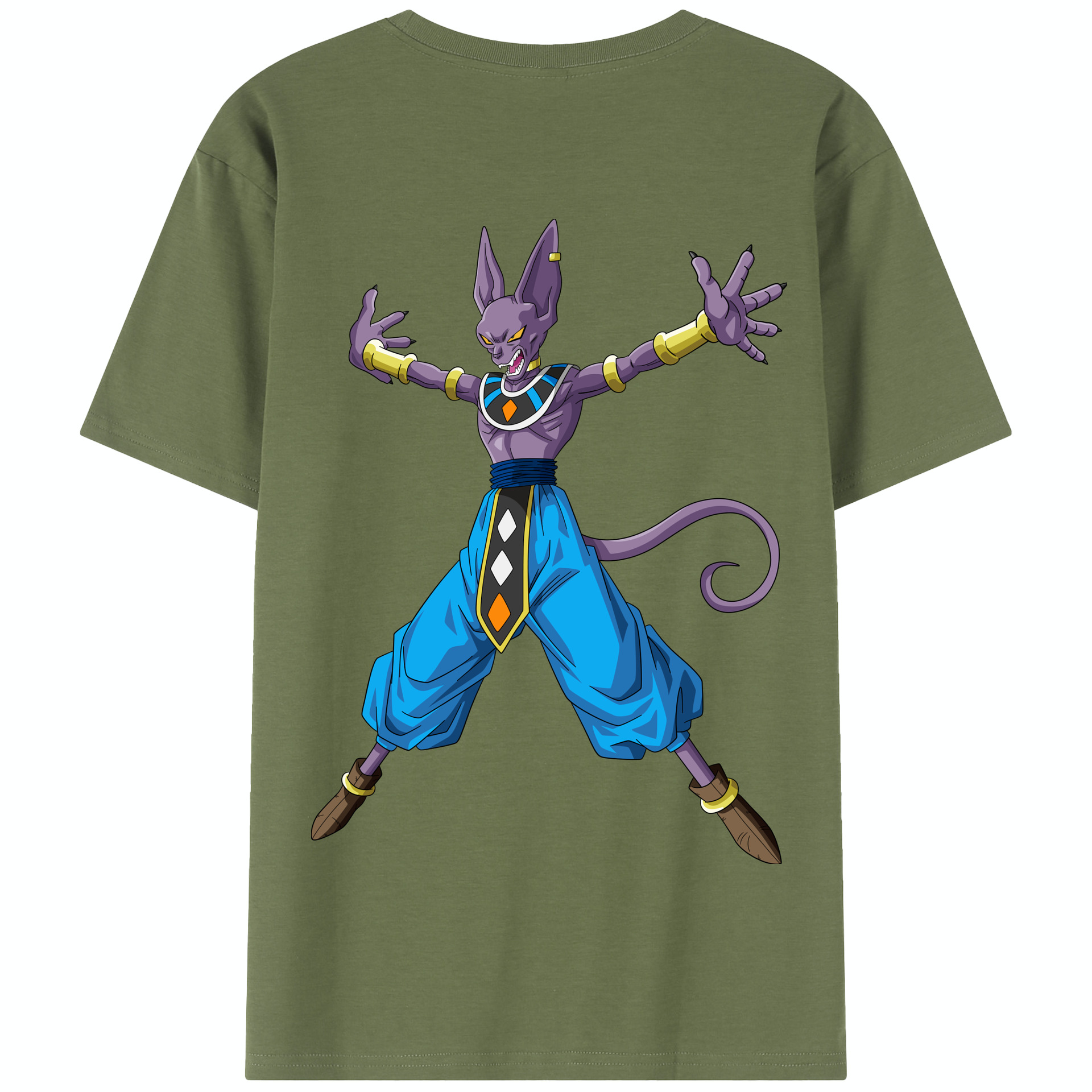 （画像用） ドラゴンボール ビルス 破壊神ビルス DRAGON BALL Beerus Birusu 綿100％半袖Tシャツ（背面プリント）